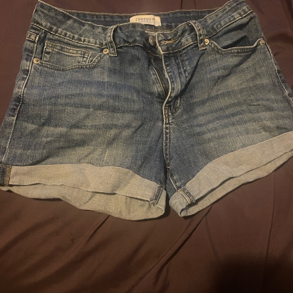 blue and navy jean shorts